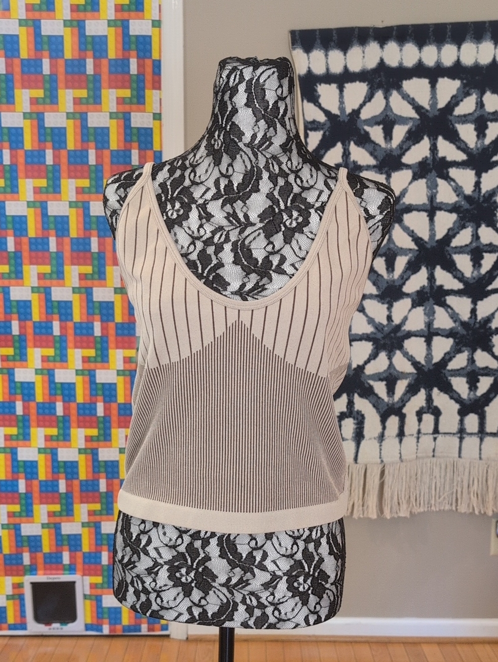 Lioness Taupe and Black Striped Knit Cami